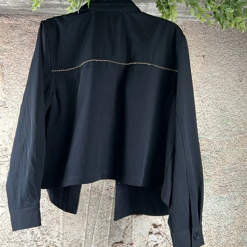 NWT Liverpool Women's Cropped Shacket with Chain Trim navy size Large A 584 - Picture 5 of 6